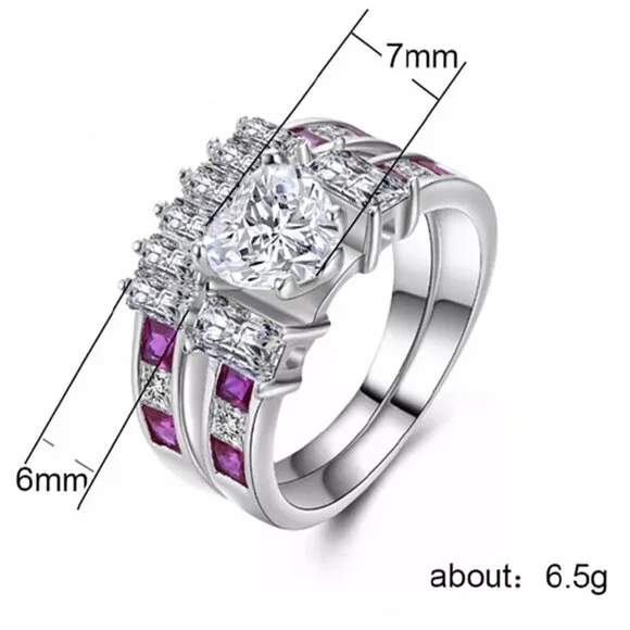 🎁925 Silver Plated Beautiful Heart Shaped CZ Women Ring, MLNN1016